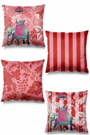 Double Sided Printed Indian Elephant Patterned 4-Piece Suede Throw Pillow Cover - Pilloveland