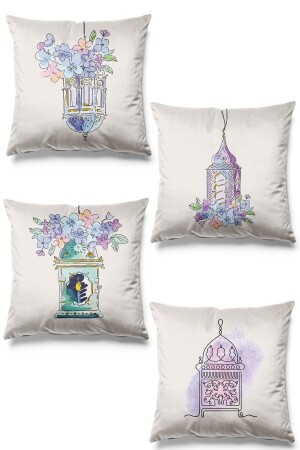 Double Sided Printed Ramadan Candle Patterned Set of 4 Suede Throw Pillow Cover Ramadan Kareem 43 x 43 - Pilloveland