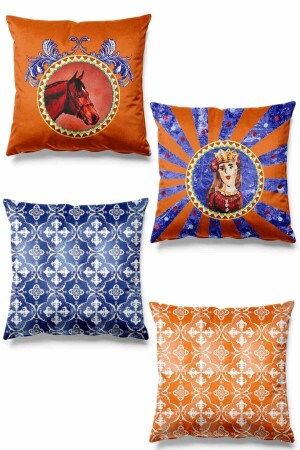 Double Sided Printed Rococo Patterned 4-Piece Suede Throw Pillow Case - Pilloveland