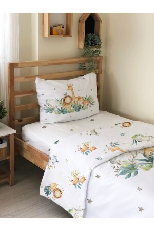 Double Sided Safari Patterned Sheetless Set - Printed Single Duvet Cover Set 88130 - Evmila