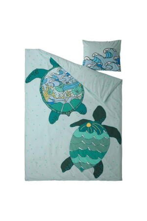 Double Sided Single Child Duvet Cover Set Meridyendukkan Turquoise Color 150x200 cm Sea Turtle 349yg - IKEA