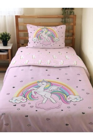 Double-Sided Unicorn Patterned Sheetless 2-Piece Set Printed Single Duvet Cover Set Pink 94850 - Evmila
