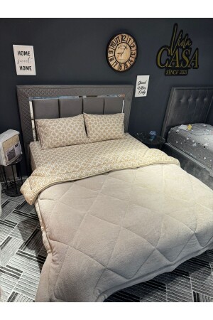 Double Sided Welsoft Quilt Set Double Beige Chain - Violacasa