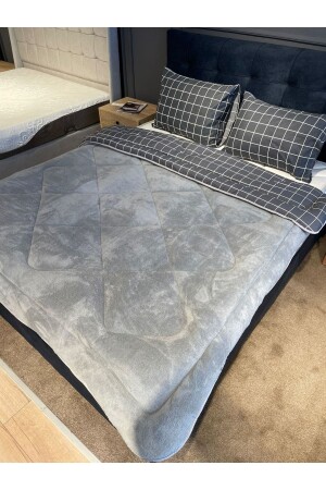 Double Sided Welsoft Quilt Set Double Gray Anthracite Square - Violacasa