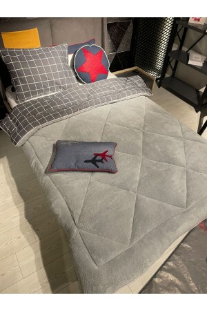 Double Sided Welsoft Quilt Single Anthracite Square VCS-011S12101 - Violacasa