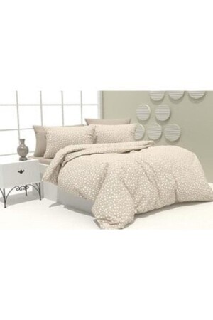 Double Star Cream Ranforce Duvet Cover Set with Elastic Sheets TYU87234 - EVİMCE