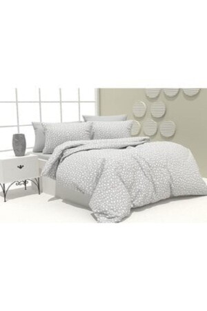 Double Star Gray Ranforce Duvet Cover Set with Elastic Sheets TYU87234 - EVİMCE