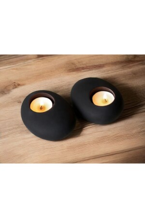 Double Stone Appearance Black Candle Holder - Gorgon Art