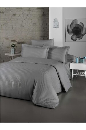 Double Striped Cotton Satin Hotel Duvet Cover Set - Hane Otel Tekstil