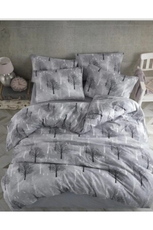Double Tree Patterned Gray Duvet Cover Set, 180*235 Duvet Cover Pillowcase Patterned Set - Kaan