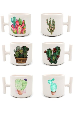 Double Turkish Coffee Cup & Espresso Cactus Set 6 Pieces T Handle 200 Ml 6 Pieces ö-rhg17 - RHG Art