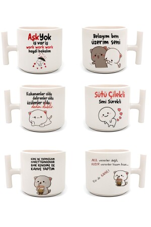 Double Turkish Coffee Cup & Espresso Funny Motto 6-Piece T Handle 200 Ml 6 Pieces Tset7 - GünayStore