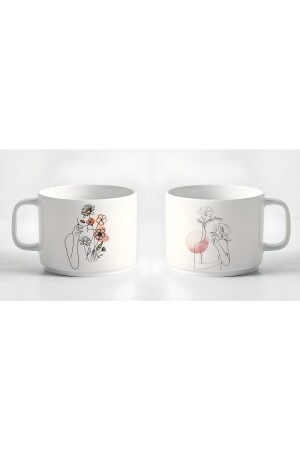 Double Turkish Coffee Cup & Espresso Minimal Linear Women's 2-Piece Cup Set Mug 180 Ml DTKE612295 - GünayStore