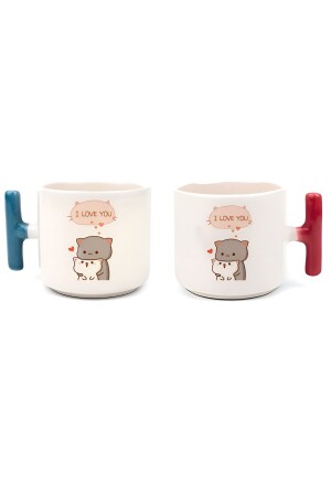 Double Turkish Coffee Cup & Espresso Mochi Cat Lover Set T Handle 200 Ml SvglTf972 - GünayStore