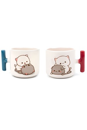 Double Turkish Coffee Cup & Espresso Mochicat Dear Couple Blue & Red 2-pack T Cup 200 Ml yt124rhg - GünayStore