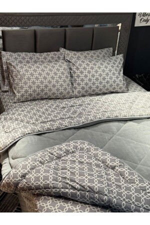 Double Welsoft Puffy Sleeping Set (WITH ELASTIC SHEET) Chain Gray - Tekstildiyarı
