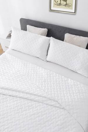 Double White Quilted Patterned 1700 gr Summer Pike White Hotel Pike 200 X 230 cm 00709 - Elyaf Sepeti
