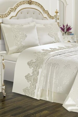 Dowry Bridal Set Dubai Plain 7 Piece Cream CD456113 - Çeyiz Diyarı
