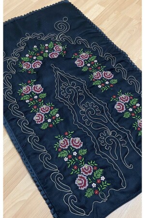 Dowry Canvas Embroidered Black Satin Prayer Rug 70 x 120 - AYHANHOME