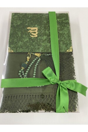 Dowry - Gift - 4-Piece Bridal Bundle Set - Needle Embroidered Prayer Cloth - Taffeta Prayer Rug - Yasin - Prayer Beads - Ayhanhome
