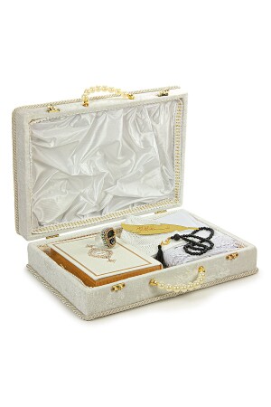 Dowry Prayer Rug Set with Storage Box Suitable for Groom Bride Bundle Gift Shawl Quran Set White - Ihvanonline