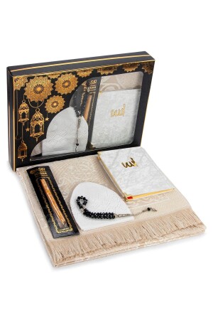 Dowry Prayer Rug Set Yasin Prayer Beads Miswak Skullcap Gift Religious Boxed Bundle Set - Ihvanonline