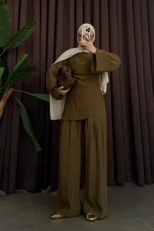 Drape Collar Asymmetrical Suit Olive - Nuuwears