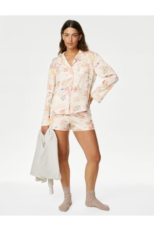 Dream Satin™ Yaprak Desenli Uzun Kollu Pijama Üstü - Marks & Spencer