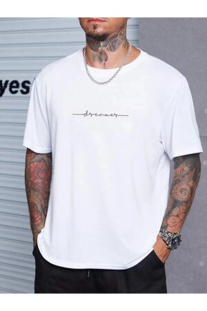 Dreamer Baskılı Oversize Bisiklet Yaka Tshirt - Wnwgkn