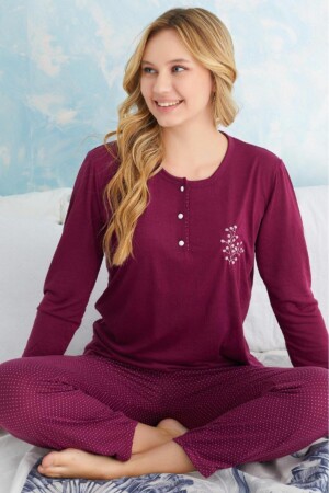 Dreamy Uzun Kollu Puantiyeli Düğmeli Yaka Pijama Takımı FHDVSKU9SFR - Farya Home
