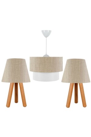 Dreibettzimmer-Set Kronleuchter und Lampenschirm aus Holz Kumbeji P5101S7857 - EvLight