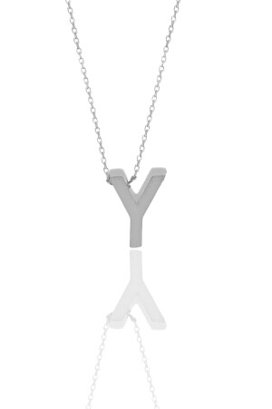 Dreidimensionale Minimal-Y-Buchstaben-Halskette aus Silber und Rhodium SGTL11181 - Söğütlü Silver