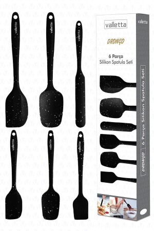 Drongo Heat Resistant Fireproof Nonstick Silicone Spatula Set 6 Pieces Black Dot - Valletta