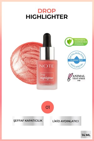 Drop Highlighter Liquid Illuminator 01 Pearl Rose - Note Cosmetics