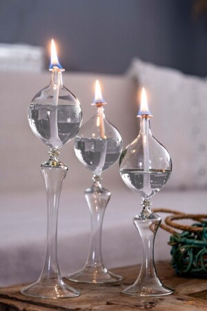 Drops Candlestick Glass Oil Lamp Set of 3 Oil Lamp SHB0020220010 - Shabbo Glass