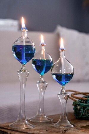 Drops Footed Glass Lamp Set of 3 Oil Lamp - Shabbo Glass