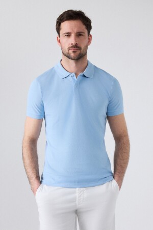 Ds Damat Regular Fit Hellblaues, besticktes T-Shirt mit Polokragen aus 100 % Baumwolle - D's Damat