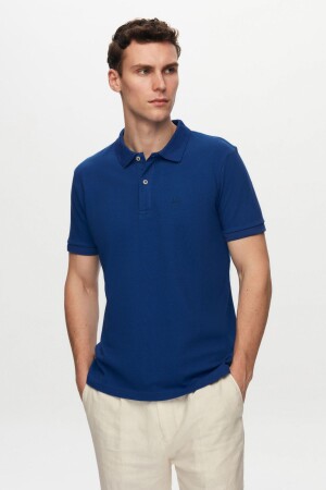 Ds Damat Regular Fit Saks Mavi %100 Pamuk Polo Yaka Nakışlı T-shirt - D's Damat