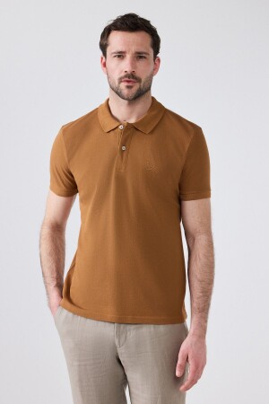 Ds Damat Regular Fit Tütün %100 Pamuk Polo Yaka Nakışlı T-Shirt - D's Damat