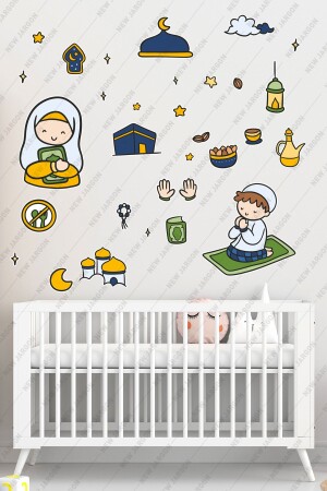 Dua Eden Çocuklar Ramazan Sticker Seti - Ramazan Ayı Temalı Cam Duvar Süsleri Çocuk Odası Duvar - New Jargon