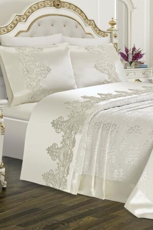 Dubai Plain Cream Mitgift-Piqué-Set CD447073 - Çeyiz Diyarı