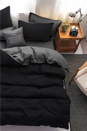 Dubbelsid Double-Sided Duvet Cover Set with Elastic Sheet 200*220 Black-gray M00391489A - Mulberry