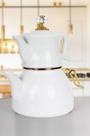 Dufy Enamel Teapot with Porcelain Teapot White dop14310925 - PORLİSTAN