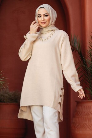 Düğme Detaylı Bej Tesettür Tunik 41281BEJ - Neva Style