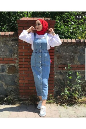 Düğme Detaylı Slopetli Kot Elbise - Vibeys Collection