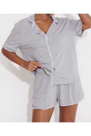 Düğmeli Biyeli Şortlu Pijama Takımı - Merlot