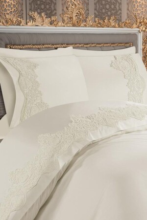 Duru French Laced Dowry Duvet Cover Set Cream CD445321 - Çeyiz Diyarı