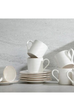 Duru Sade Gold 12-teiliges Kaffeetassen-Set für 6 Personen NHR-DR12 - Nehir