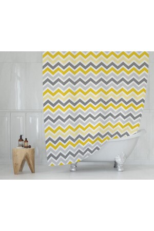 Duş Perdesi Zigzag Desen Banyo Perdesi Su Geçirmez Polyester Kumaş Duş Perde 180x200cm C Halkalı - Tropikhome