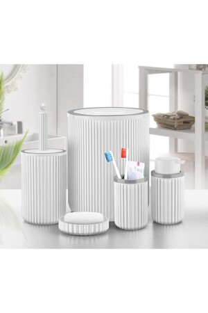 Dustbin Toilet Brush Liquid Soap Dispenser Tooth Brush Holder Solid Soap Dispenser 5 Piece Bathroom Set 5 Liter White 2301121900 - Sas Haus